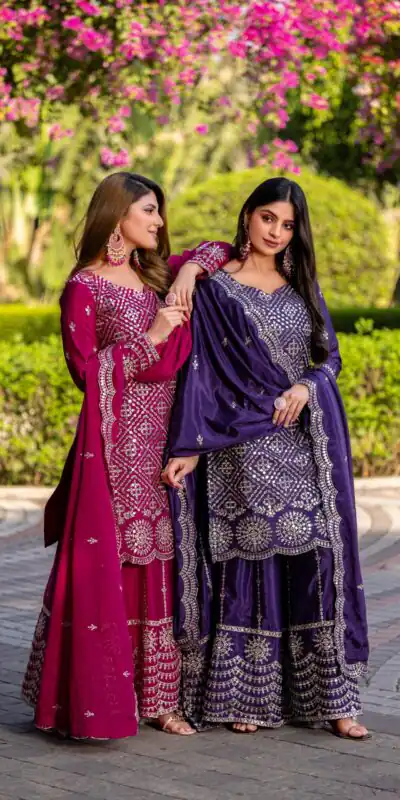 Purple Chinon Embroidery Work Salwar Suit | Jump Suits, Salwar suit, Casual Suits, Creative suits, Designer Suits, Palazzo Suits, Party Wear Suits, Patiala Suits, Straight Suits