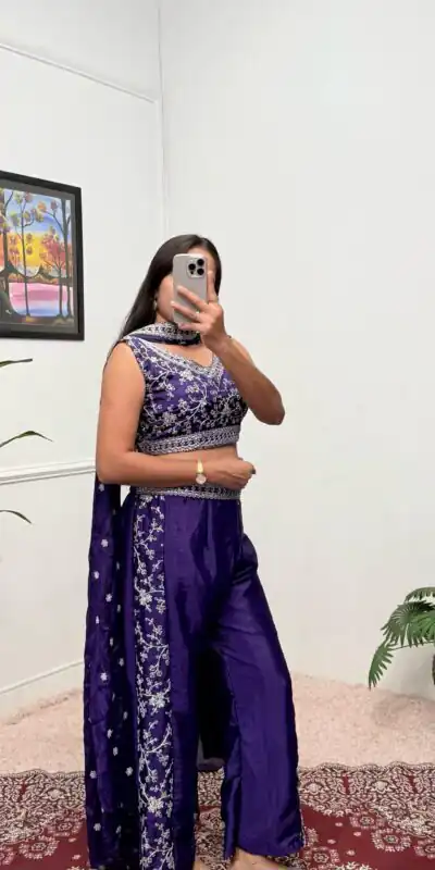 Purple Chinon Embroidery Work Salwar Suit | Jump Suits, Salwar suit, Casual Suits, Creative suits, Designer Suits, Palazzo Suits, Party Wear Suits, Patiala Suits, Straight Suits