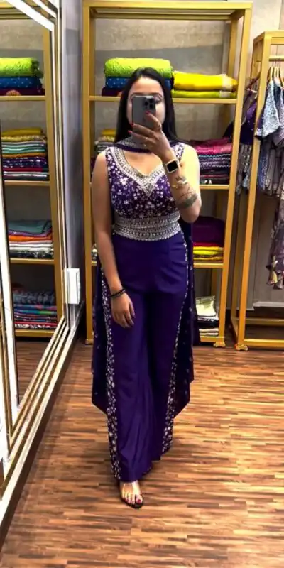 Purple Chinon Embroidery Work Salwar Suit | Jump Suits, Salwar suit, Casual Suits, Creative suits, Designer Suits, Palazzo Suits, Party Wear Suits, Patiala Suits, Straight Suits