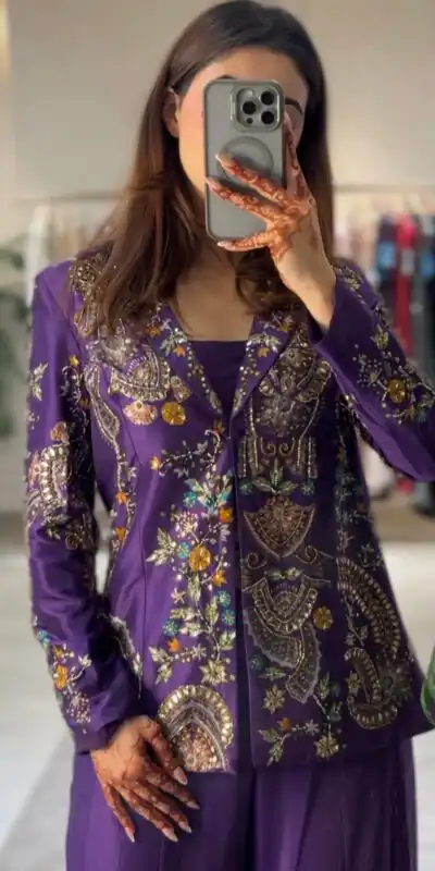 Purple Chinon Sequence Work Salwar Suit | Jump Suits, Salwar suit, Casual Suits, Creative suits, Designer Suits, Palazzo Suits, Party Wear Suits, Patiala Suits, Straight Suits