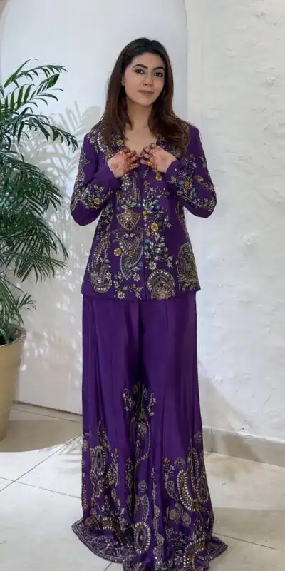 Purple Chinon Sequence Work Salwar Suit | Jump Suits, Salwar suit, Casual Suits, Creative suits, Designer Suits, Palazzo Suits, Party Wear Suits, Patiala Suits, Straight Suits