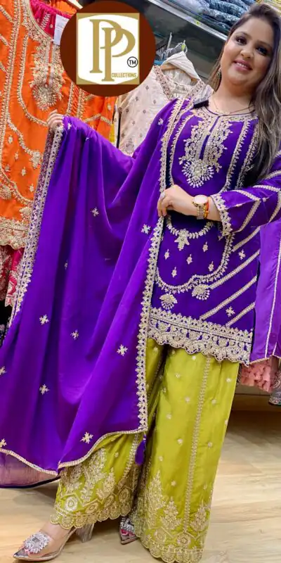 Purple Chinon Silk Embroider Lace Work Salwar Suit | Jump Suits, Salwar suit, Casual Suits, Creative suits, Designer Suits, Palazzo Suits, Party Wear Suits, Patiala Suits, Straight Suits