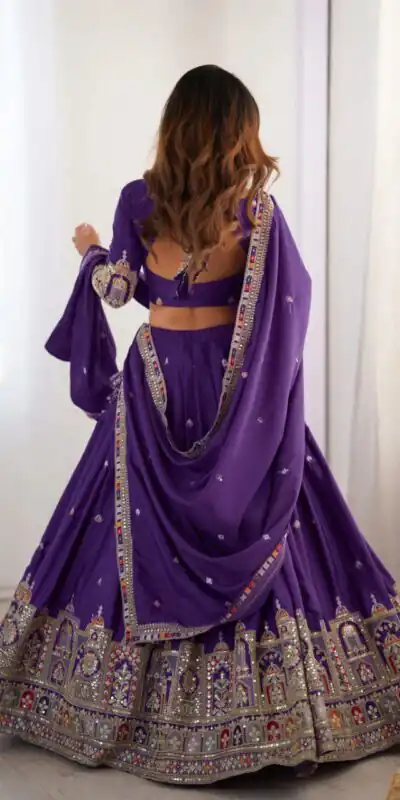 Purple Chinon Silk Embroidery Work Lehenga Choli | Lehenga, Bollywood Lehenga, Creative Lehenga, Designer Lehenga, Embroidered Lehenga, Party Wear Lehenga