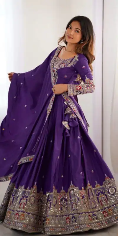 Purple Chinon Silk Embroidery Work Lehenga Choli | Lehenga, Bollywood Lehenga, Creative Lehenga, Designer Lehenga, Embroidered Lehenga, Party Wear Lehenga