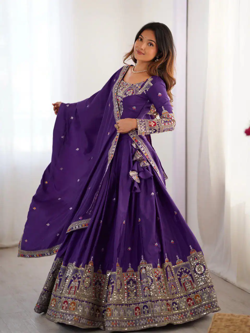 Purple Chinon Silk Embroidery Work Lehenga Choli | Lehenga, Bollywood Lehenga, Creative Lehenga, Designer Lehenga, Embroidered Lehenga, Party Wear Lehenga
