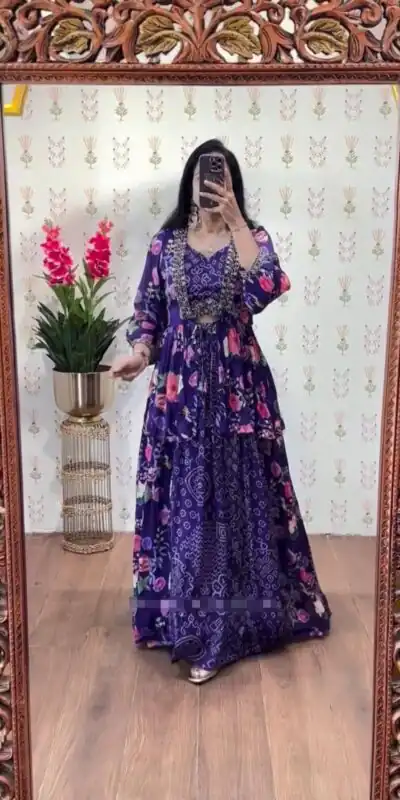Purple Chinon Thread Work Lehenga Choli | Lehenga, Bollywood Lehenga, Creative Lehenga, Designer Lehenga, Embroidered Lehenga, Party Wear Lehenga