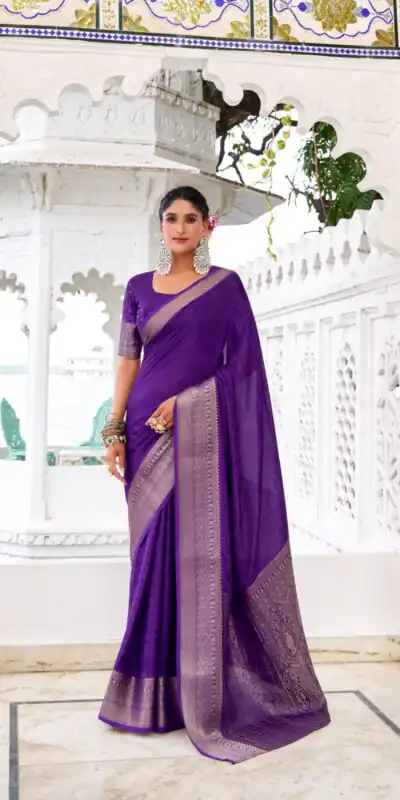 Purple Chinon Zari Work Saree | Sarees, Bollywood Sarees, Creative Sarees, Designer Sarees, Embroidered Sarees, Ethnic Saree, Modern Digital sarees, Party Wear Sarees