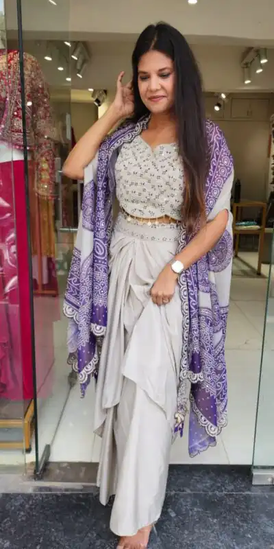 Purple Crap Silk Embroidery Mirror Work Dhoti Suit | Jump Suits, Salwar suit, Casual Suits, Creative suits, Designer Suits, Palazzo Suits, Party Wear Suits, Patiala Suits, Straight Suits