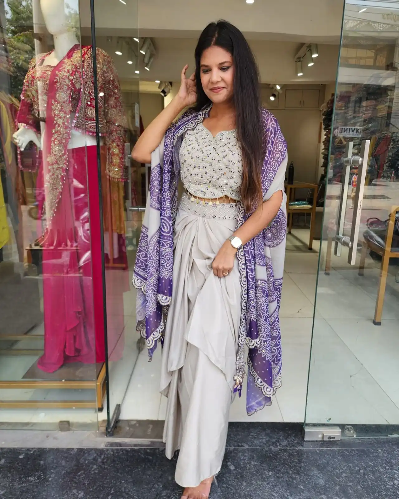 Purple Crap Silk Embroidery Mirror Work Dhoti Suit | Jump Suits, Salwar suit, Casual Suits, Creative suits, Designer Suits, Palazzo Suits, Party Wear Suits, Patiala Suits, Straight Suits