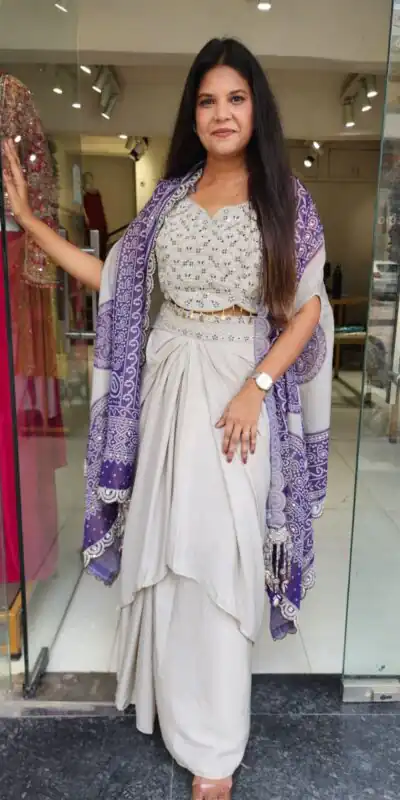 Purple Crap Silk Embroidery Mirror Work Dhoti Suit | Jump Suits, Salwar suit, Casual Suits, Creative suits, Designer Suits, Palazzo Suits, Party Wear Suits, Patiala Suits, Straight Suits
