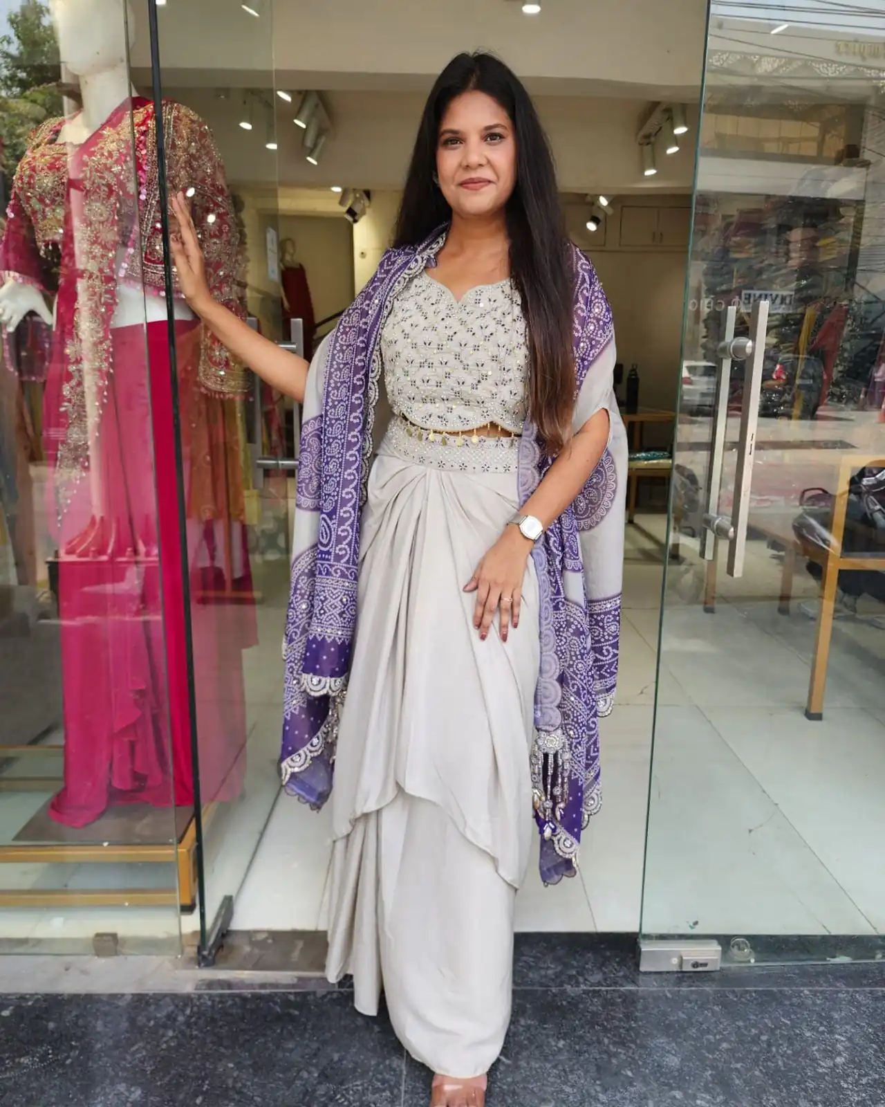 Purple Crap Silk Embroidery Mirror Work Dhoti Suit | Jump Suits, Salwar suit, Casual Suits, Creative suits, Designer Suits, Palazzo Suits, Party Wear Suits, Patiala Suits, Straight Suits