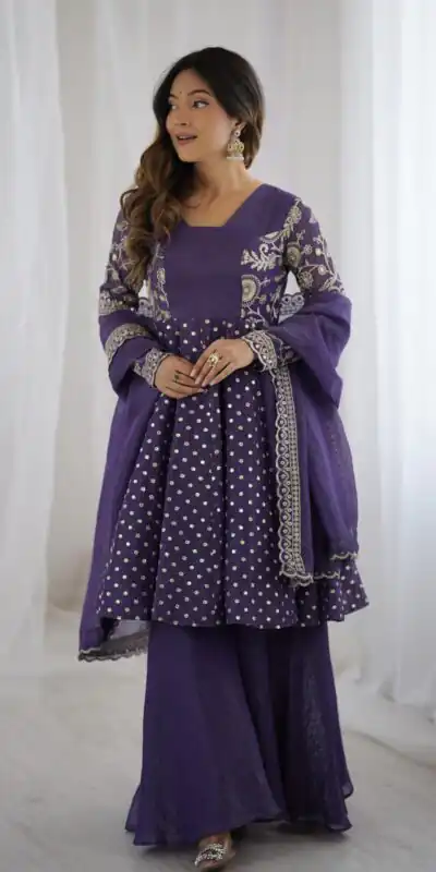 Purple Crunchy Silk Embroidery Work Salwar Suit | Jump Suits, Salwar suit, Casual Suits, Creative suits, Designer Suits, Palazzo Suits, Party Wear Suits, Patiala Suits, Straight Suits