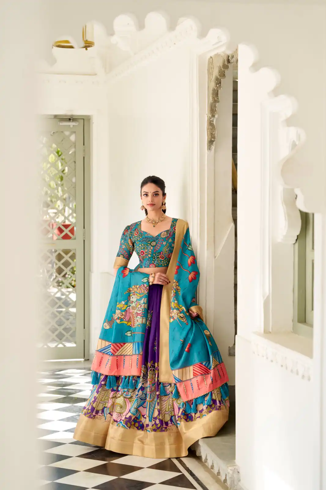 Purple Dola Silk Lace Work Kalamkari Print Lehenga Choli | Lehenga, Bollywood Lehenga, Creative Lehenga, Designer Lehenga, Embroidered Lehenga, Party Wear Lehenga