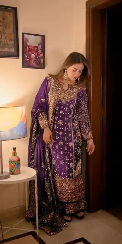 Purple Faux Georgette Embroidery Work Salwar Suit | Jump Suits, Tops & Bottoms, Track Suits, Salwar suit, Casual Suits, Creative suits, Designer Suits, Palazzo Suits, Party Wear Suits, Patiala Suits, Straight Suits, Trendy Wear
