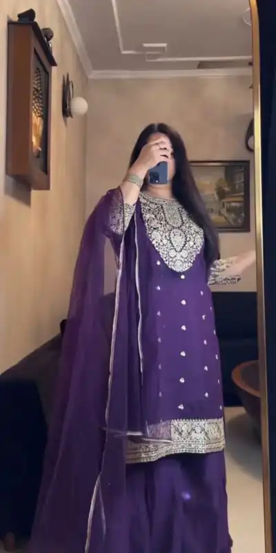 Purple Faux Georgette Lace Work Salwar Suit | Jump Suits, Tops & Bottoms, Track Suits, Salwar suit, Casual Suits, Creative suits, Designer Suits, Palazzo Suits, Party Wear Suits, Patiala Suits, Straight Suits, Trendy Wear