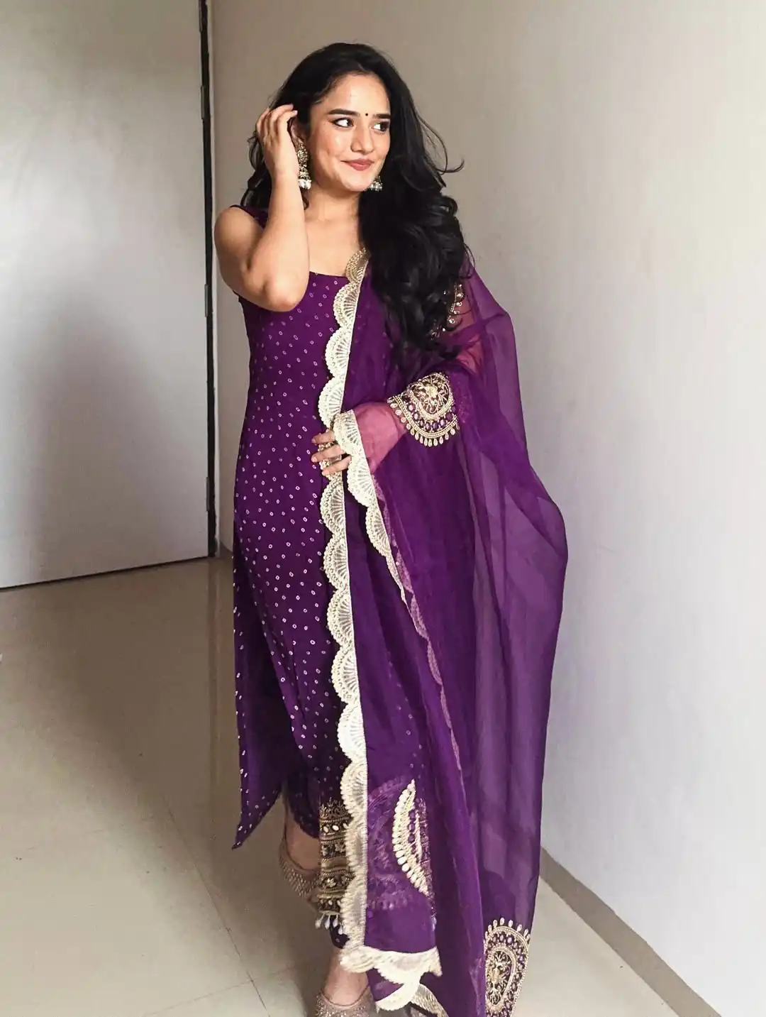 Purple Faux Georgette Mirror Embroidery Work Salwar Suit | Jump Suits, Salwar suit, Casual Suits, Creative suits, Designer Suits, Palazzo Suits, Party Wear Suits, Patiala Suits, Straight Suits