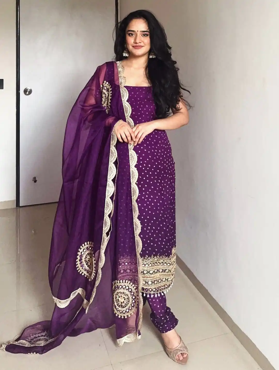 Purple Faux Georgette Mirror Embroidery Work Salwar Suit | Jump Suits, Salwar suit, Casual Suits, Creative suits, Designer Suits, Palazzo Suits, Party Wear Suits, Patiala Suits, Straight Suits