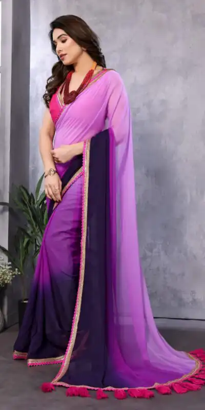 Purple Faux Georgette Party Wear Saree | Sarees, Bollywood Sarees, Creative Sarees, Designer Sarees, Embroidered Sarees, Ethnic Saree, Modern Digital sarees, Party Wear Sarees