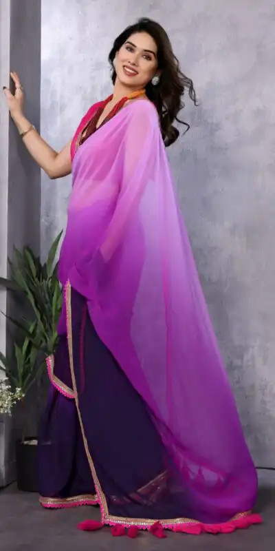 Purple Faux Georgette Party Wear Saree | Sarees, Bollywood Sarees, Creative Sarees, Designer Sarees, Embroidered Sarees, Ethnic Saree, Modern Digital sarees, Party Wear Sarees