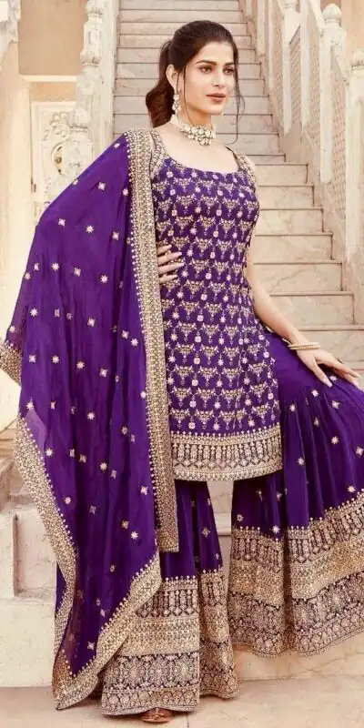 Purple Faux Georgette thread Lace Work Salwar Suit | Jump Suits, Salwar suit, Casual Suits, Creative suits, Designer Suits, Palazzo Suits, Party Wear Suits, Patiala Suits, Straight Suits
