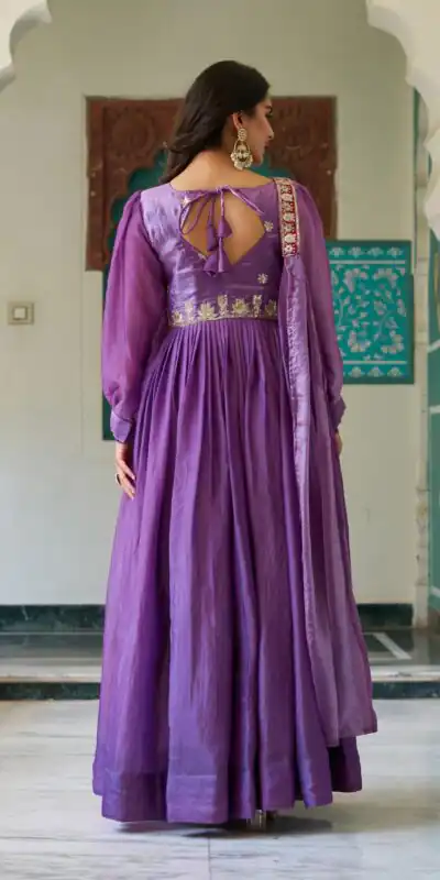 Purple Fendy Silk Embroidery Work Gown | Gowns, Bollywood Gowns, Creative Gowns, Designer Gowns, Embroidered Gowns, Party Wear Gowns