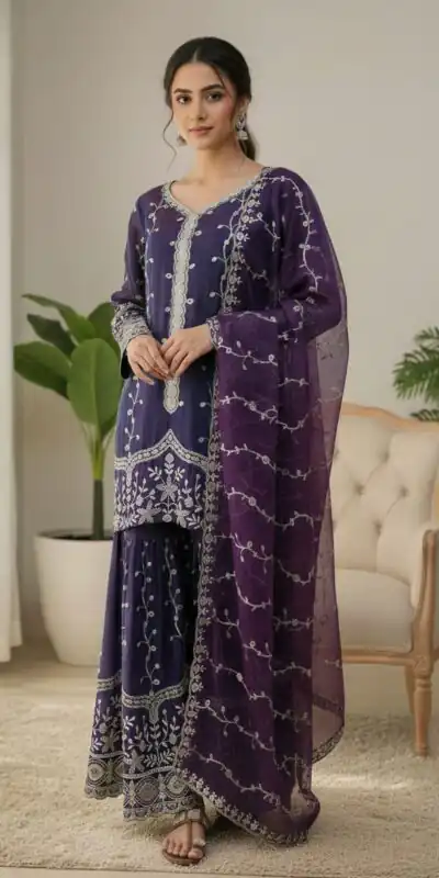 Purple Fendy Silk Embroidery Work Salwar Suit | Jump Suits, Salwar suit, Casual Suits, Creative suits, Designer Suits, Palazzo Suits, Party Wear Suits, Patiala Suits, Straight Suits