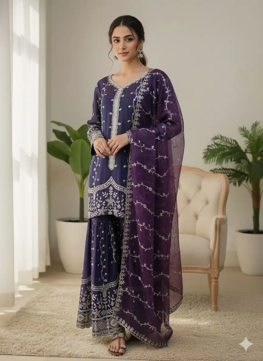 Purple Fendy Silk Embroidery Work Salwar Suit | Jump Suits, Salwar suit, Casual Suits, Creative suits, Designer Suits, Palazzo Suits, Party Wear Suits, Patiala Suits, Straight Suits