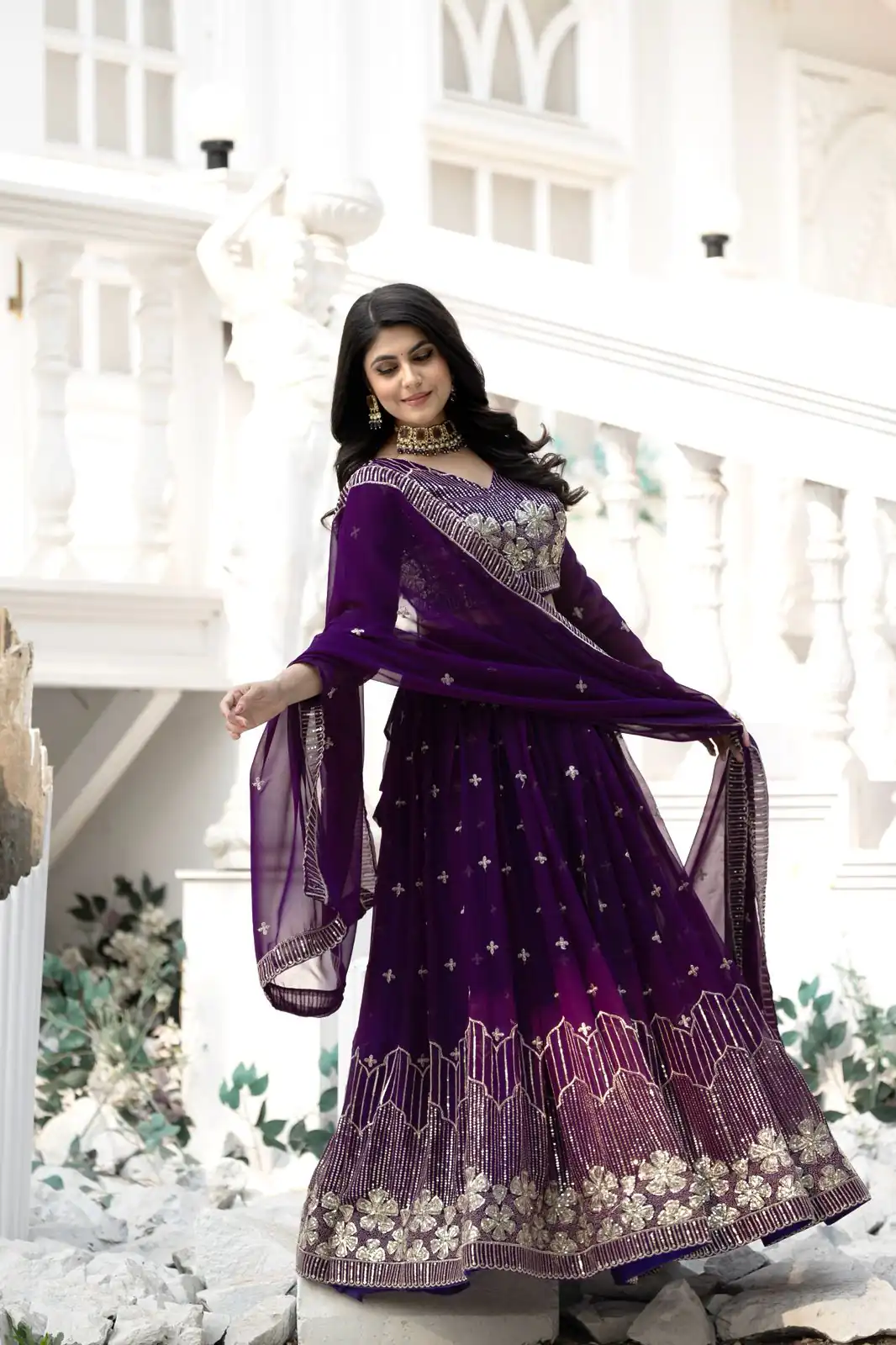 Purple Fox Georgette Embroidery Work Lehenga Choli | Lehenga, Bollywood Lehenga, Creative Lehenga, Designer Lehenga, Embroidered Lehenga, Party Wear Lehenga