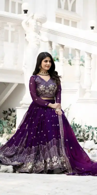 Purple Fox Georgette Embroidery Work Lehenga Choli | Lehenga, Bollywood Lehenga, Creative Lehenga, Designer Lehenga, Embroidered Lehenga, Party Wear Lehenga