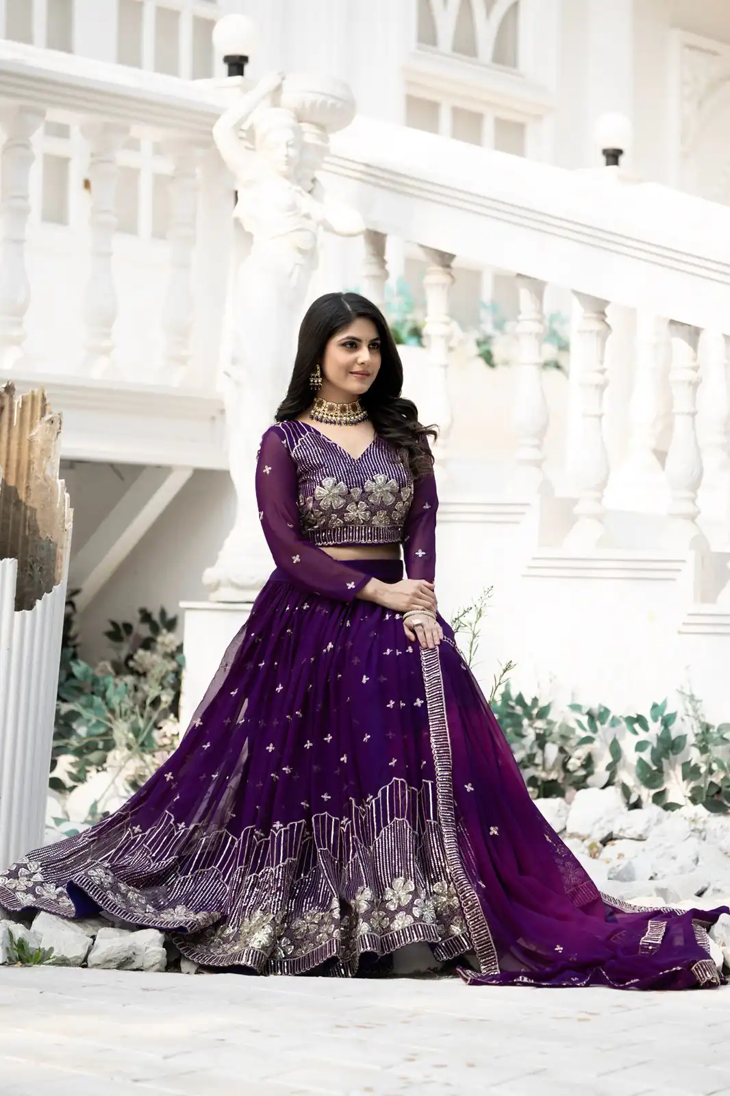 Purple Fox Georgette Embroidery Work Lehenga Choli | Lehenga, Bollywood Lehenga, Creative Lehenga, Designer Lehenga, Embroidered Lehenga, Party Wear Lehenga