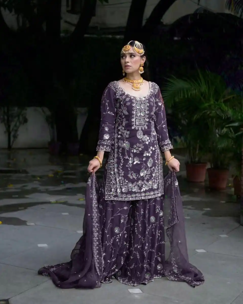 Purple Fox Georgette Embroidery Work Salwar Suit | Jump Suits, Salwar suit, Casual Suits, Creative suits, Designer Suits, Palazzo Suits, Party Wear Suits, Patiala Suits, Straight Suits