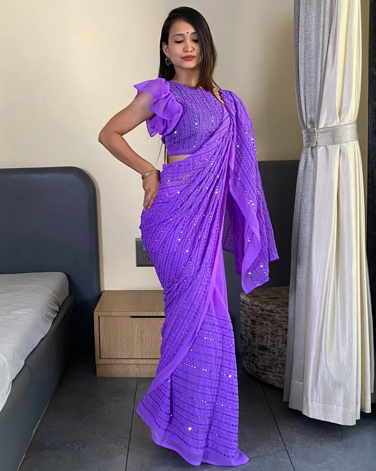 Purple Fox Georgette Embroidery Work Saree | Sarees, Bollywood Sarees, Creative Sarees, Designer Sarees, Embroidered Sarees, Ethnic Saree, Modern Digital sarees, Party Wear Sarees