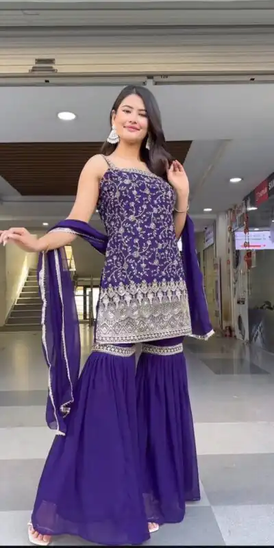 Purple Fox Georgette Sequence Lace Work Salwar Suit | Jump Suits, Salwar suit, Casual Suits, Creative suits, Designer Suits, Palazzo Suits, Party Wear Suits, Patiala Suits, Straight Suits