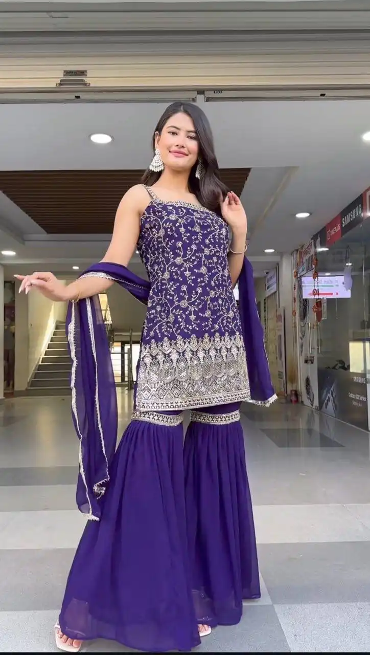 Purple Fox Georgette Sequence Lace Work Salwar Suit | Jump Suits, Salwar suit, Casual Suits, Creative suits, Designer Suits, Palazzo Suits, Party Wear Suits, Patiala Suits, Straight Suits