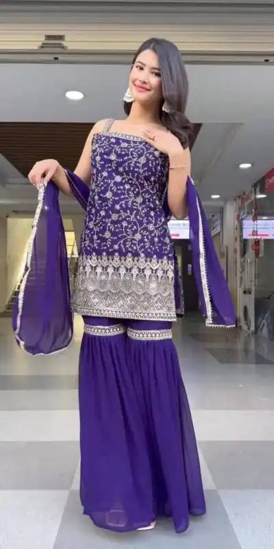 Purple Fox Georgette Sequence Lace Work Salwar Suit | Jump Suits, Salwar suit, Casual Suits, Creative suits, Designer Suits, Palazzo Suits, Party Wear Suits, Patiala Suits, Straight Suits