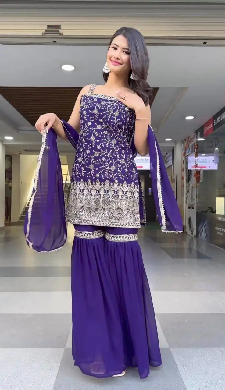 Purple Fox Georgette Sequence Lace Work Salwar Suit | Jump Suits, Salwar suit, Casual Suits, Creative suits, Designer Suits, Palazzo Suits, Party Wear Suits, Patiala Suits, Straight Suits