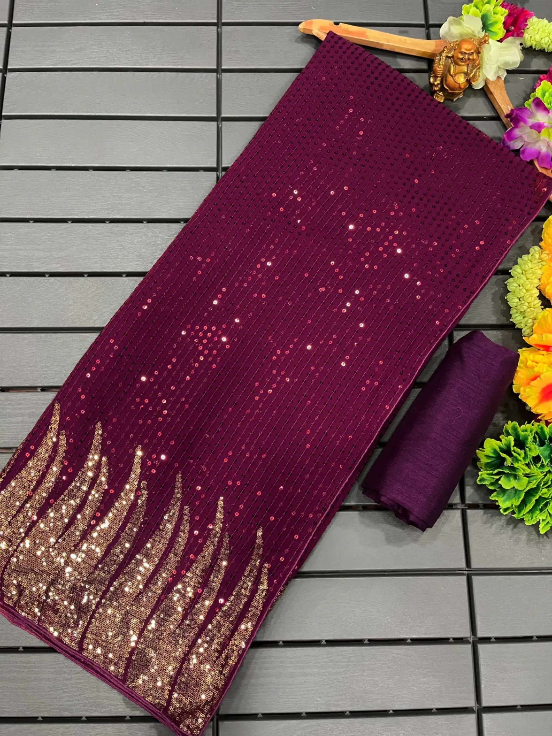 Purple Full Saree Of Heavy Quality 60 Gram Georgette Saree | Sarees, Bollywood Sarees, Creative Sarees, Designer Sarees, Embroidered Sarees, Ethnic Saree, Modern Digital sarees, Party Wear Sarees