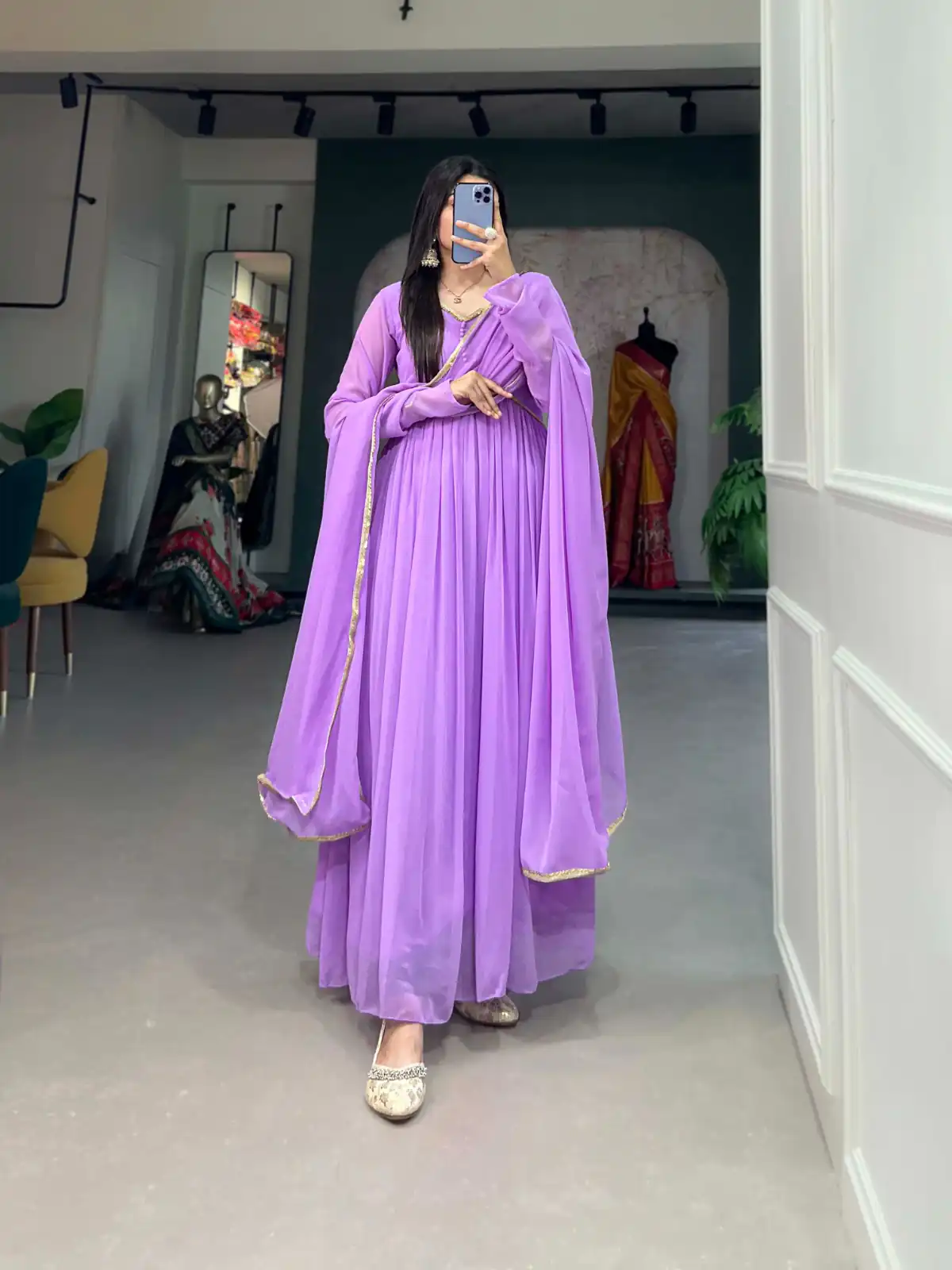 Purple Georgette Embroidery Gown | Gowns, Bollywood Gowns, Creative Gowns, Designer Gowns, Embroidered Gowns, Party Wear Gowns
