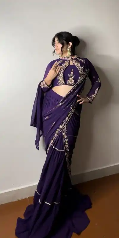 Purple Georgette Embroidery Lehenga Saree | Lehenga, Bollywood Lehenga, Creative Lehenga, Designer Lehenga, Embroidered Lehenga, Party Wear Lehenga