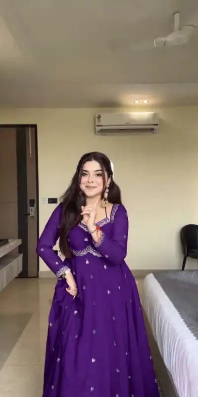 Purple Georgette Embroidery Work Gown | Gowns, Bollywood Gowns, Creative Gowns, Designer Gowns, Embroidered Gowns, Party Wear Gowns
