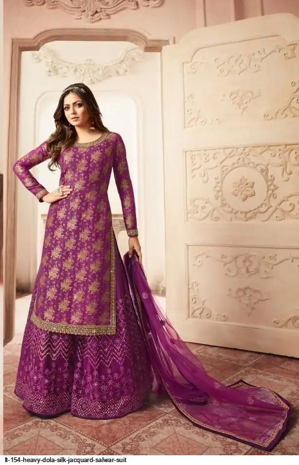 Purple Georgette Jacquard Diamond Sharara Suit | Jump Suits, Salwar suit, Casual Suits, Creative suits, Designer Suits, Palazzo Suits, Party Wear Suits, Patiala Suits, Straight Suits