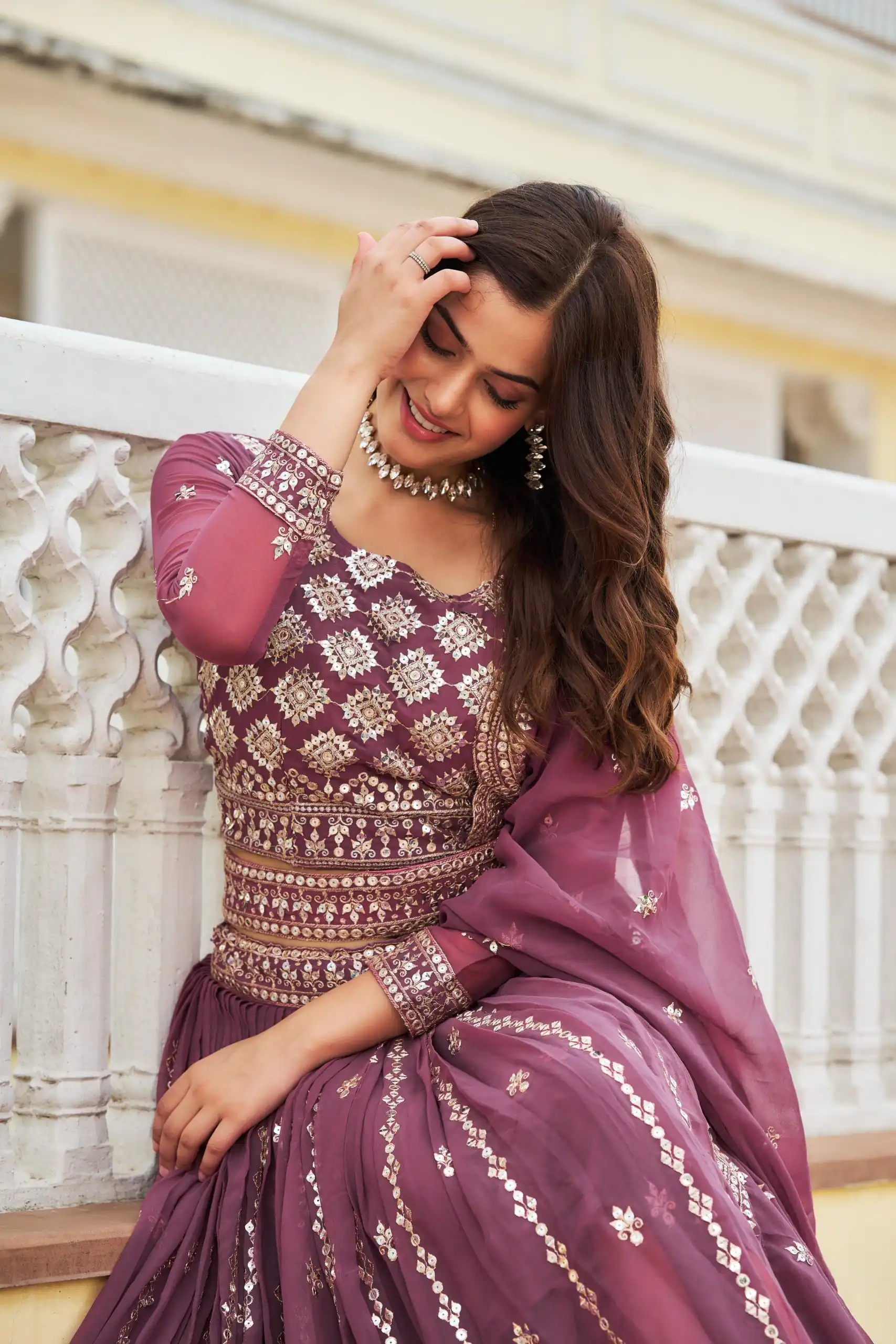 Purple Georgette Sequence Work Lehenga Choli | Lehenga, Bollywood Lehenga, Creative Lehenga, Designer Lehenga, Embroidered Lehenga, Party Wear Lehenga