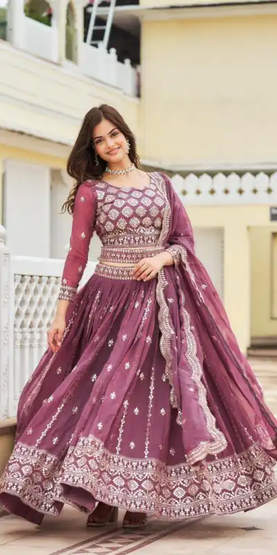 Purple Georgette Sequence Work Lehenga Choli | Lehenga, Bollywood Lehenga, Creative Lehenga, Designer Lehenga, Embroidered Lehenga, Party Wear Lehenga