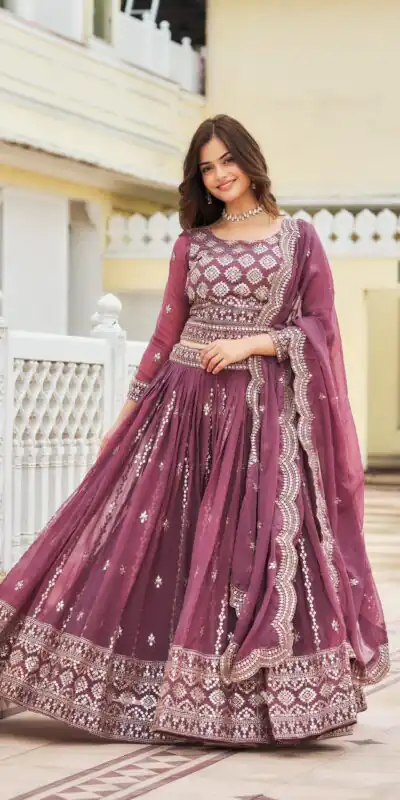 Purple Georgette Sequence Work Lehenga Choli | Lehenga, Bollywood Lehenga, Creative Lehenga, Designer Lehenga, Embroidered Lehenga, Party Wear Lehenga
