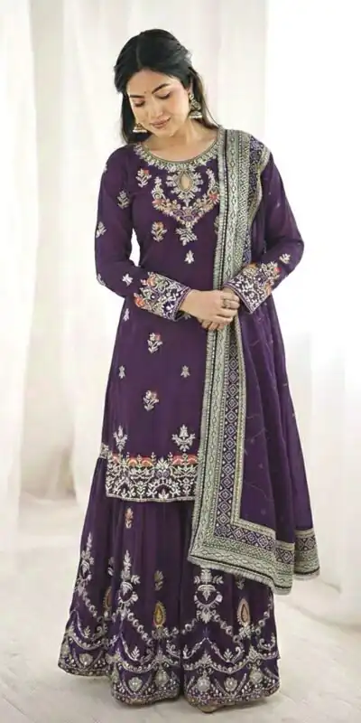 Purple Georgette Sequence Work Salwar Suit | Jump Suits, Salwar suit, Casual Suits, Creative suits, Designer Suits, Palazzo Suits, Party Wear Suits, Patiala Suits, Straight Suits