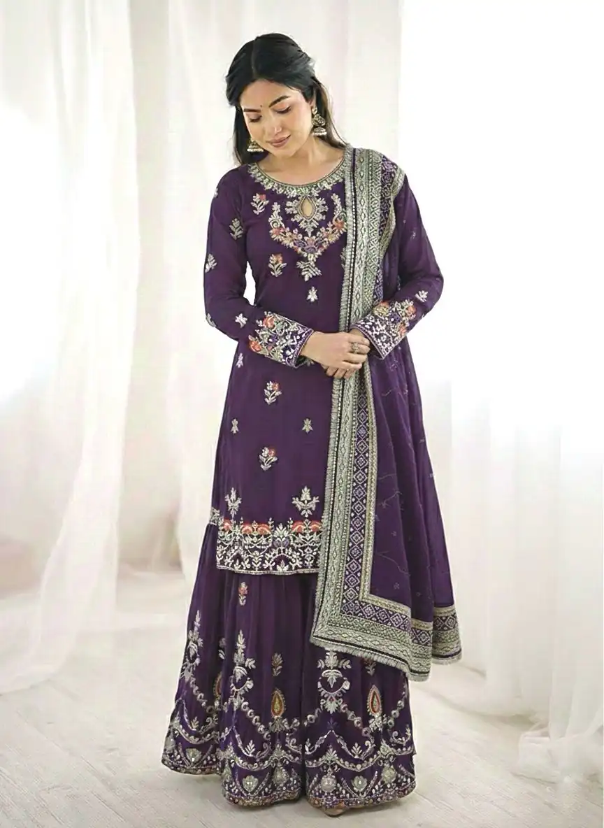 Purple Georgette Sequence Work Salwar Suit | Jump Suits, Salwar suit, Casual Suits, Creative suits, Designer Suits, Palazzo Suits, Party Wear Suits, Patiala Suits, Straight Suits