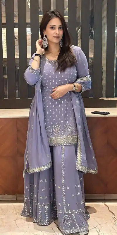 Purple Georgette Sequences Work Pearl Real Mirror Salwar Suit | Jump Suits, Salwar suit, Casual Suits, Creative suits, Designer Suits, Palazzo Suits, Party Wear Suits, Patiala Suits, Straight Suits