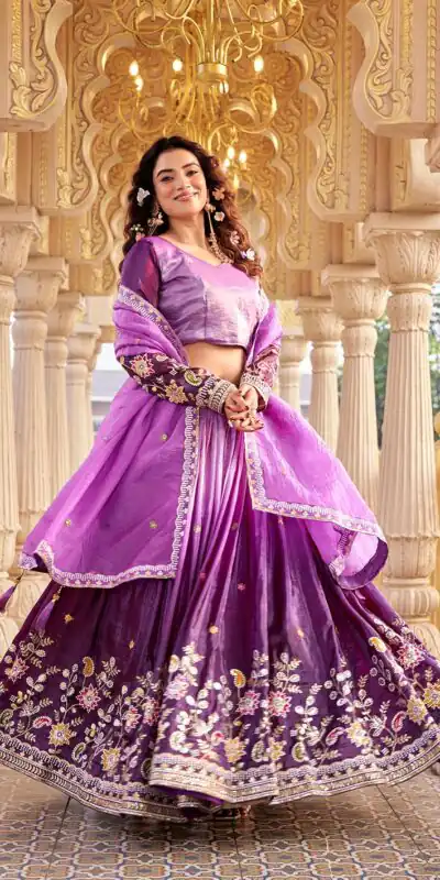 Purple Gold Crush Embroidery Work Lehenga Choli | Lehenga, Bollywood Lehenga, Creative Lehenga, Designer Lehenga, Embroidered Lehenga, Party Wear Lehenga