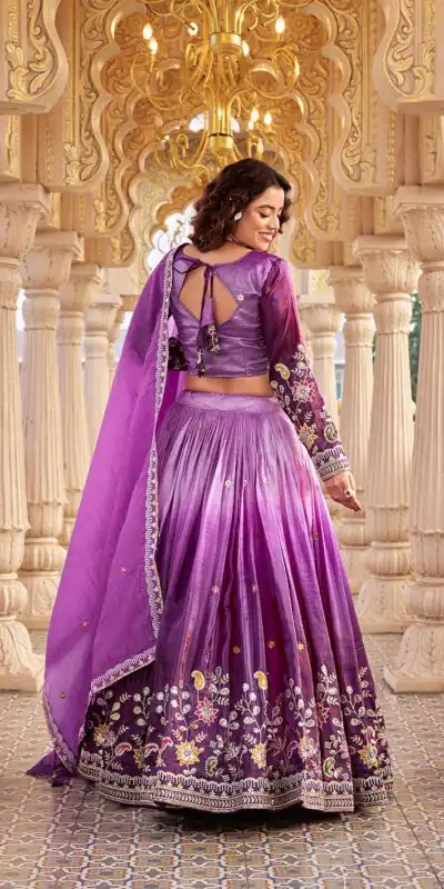 Purple Gold Crush Embroidery Work Lehenga Choli | Lehenga, Bollywood Lehenga, Creative Lehenga, Designer Lehenga, Embroidered Lehenga, Party Wear Lehenga
