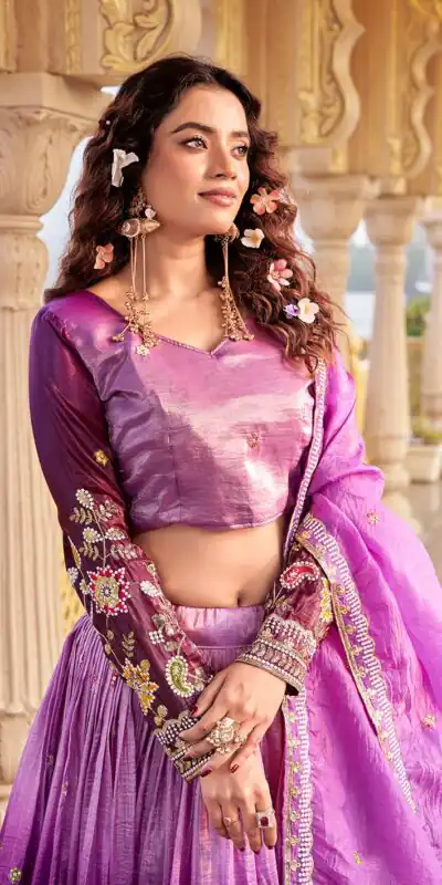 Purple Gold Crush Embroidery Work Lehenga Choli | Lehenga, Bollywood Lehenga, Creative Lehenga, Designer Lehenga, Embroidered Lehenga, Party Wear Lehenga